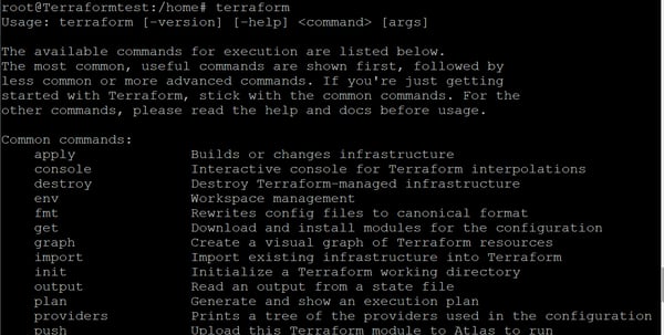 Verify the installation by running the terraform command
