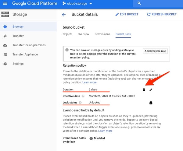 Google Cloud Storage Bucket details