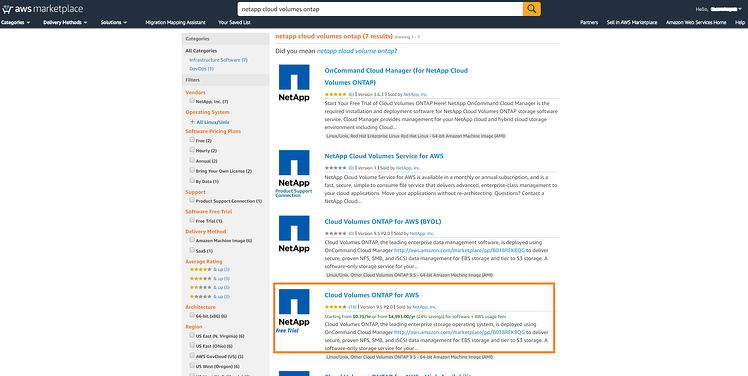 Visit the NetApp Cloud Volumes ONTAP solution on the AWS Marketplace