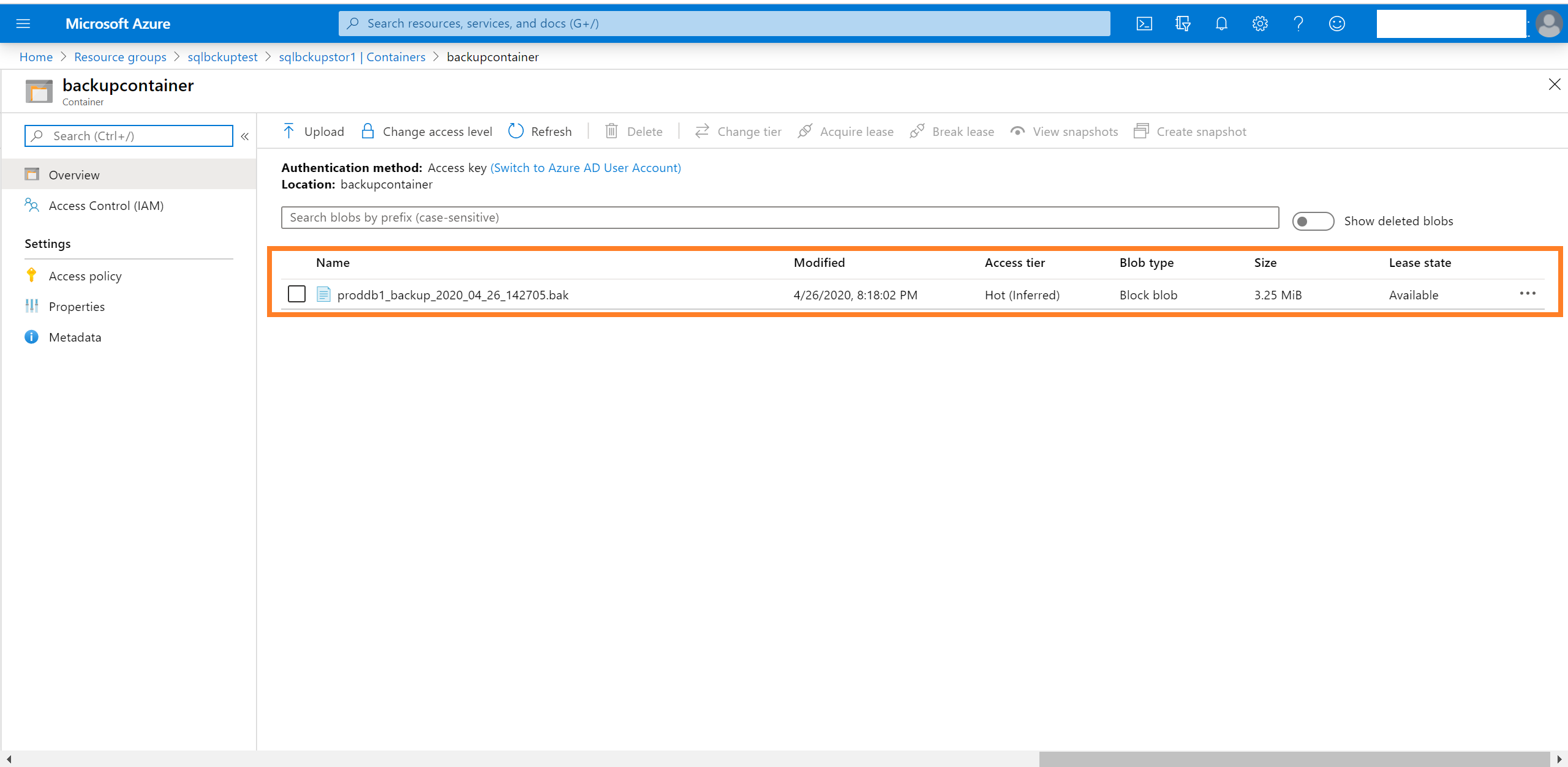the storage section in the Azure portal